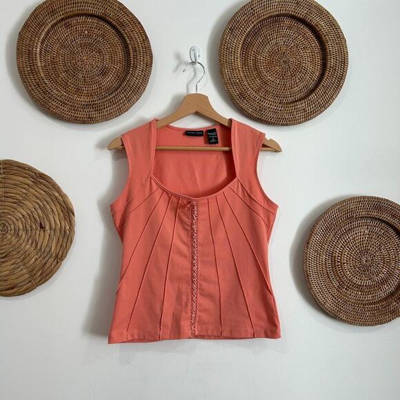 Vintage Y2K 2000s New York & Co Pink Lace Up Tie Stretch Knit Tank Top Small - Picture 2 of 7